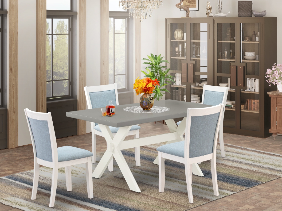 X096MZ015-5 Kitchen Table Set, Multi-Color - A Wooden Table & 4 Baby Blue Dining Room Chairs - 5 Piece