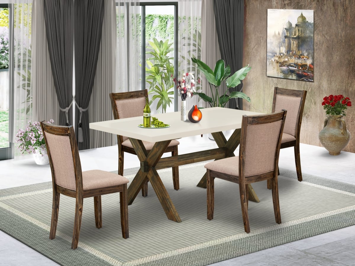 X726MZ716-5 Modern Dining Set, Multi-Color - A Table with Trestle Base & 4 Modern Chairs for Dining Room - 5 Piece