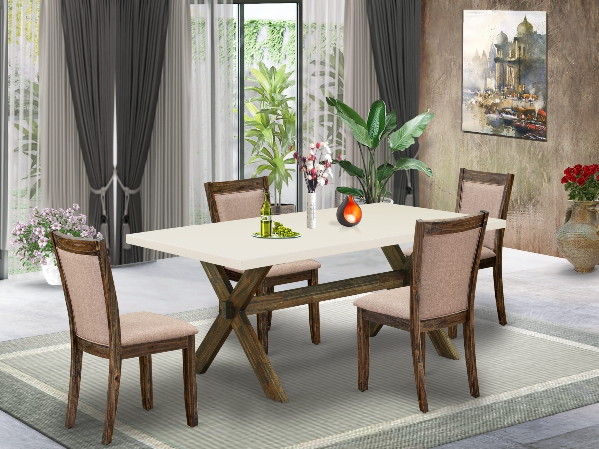 X727MZ716-5 Dinner Table Set, Multi-Color - A Wooden Dining Table with Trestle Base & 4 Parson Chairs - 5 Piece