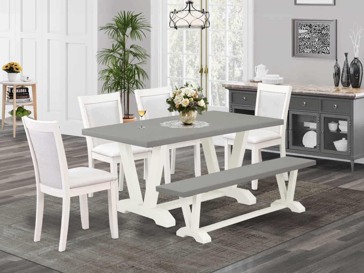 V096MZ001-6 Dining Set, Multi-Color - A Dining Table 4 Cream Parson Chairs & a Small Bench - 6 Piece