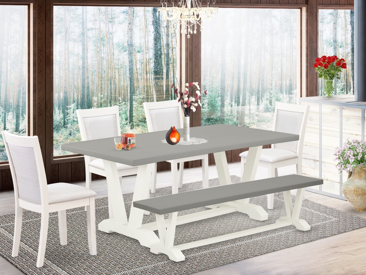 V097MZ001-6 Dining Set with A Kitchen Table, Multi-Color - 4 Cream Parson Chairs & A Bench - 6 Piece