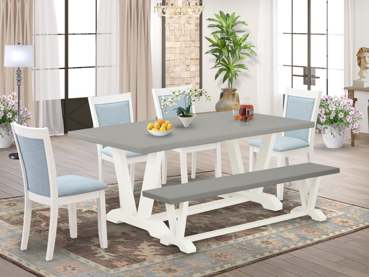 V097MZ015-6 Table Set with A Dining Table, Multi-Color - 4 Baby Blue Parson Chairs & A Bench - 6 Piece