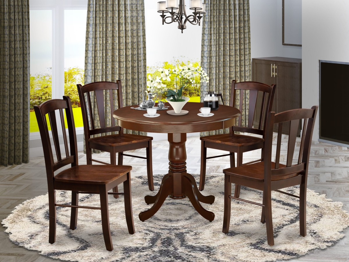 ANDL5-MAH-W Dining Room Table Set, Mahogany - 4 Wooden Chairs & Kitchen Table - 5 Piece