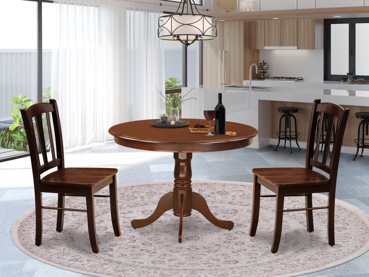 HLDL3-MAH-W Kitchen Dining Set, Mahogany - 2 Mid Century Dining Chairs & Dining Table - 3 Piece