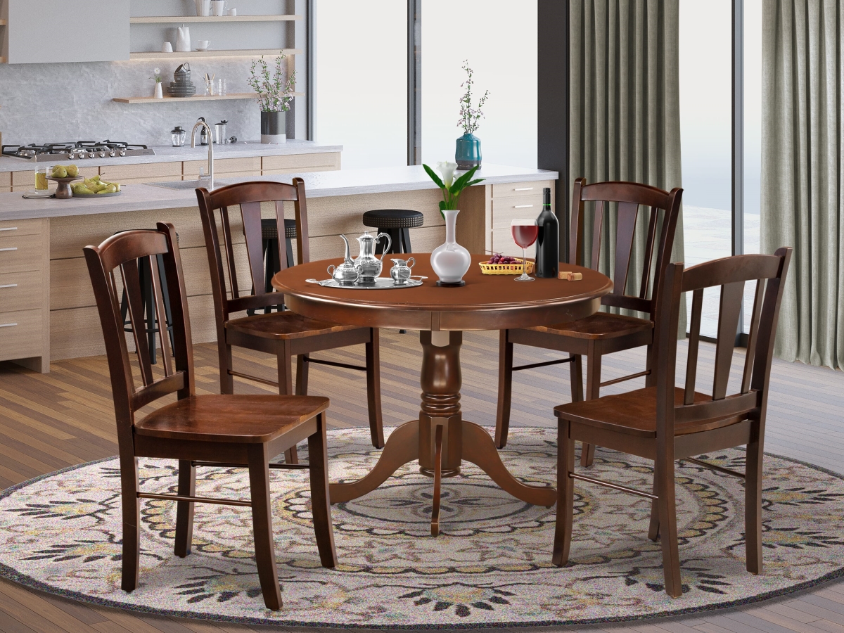 HLDL5-MAH-W Kitchen Dining Room Set, Mahogany - 4 Kitchen Chair & Modern Kitchen Table - 5 Piece