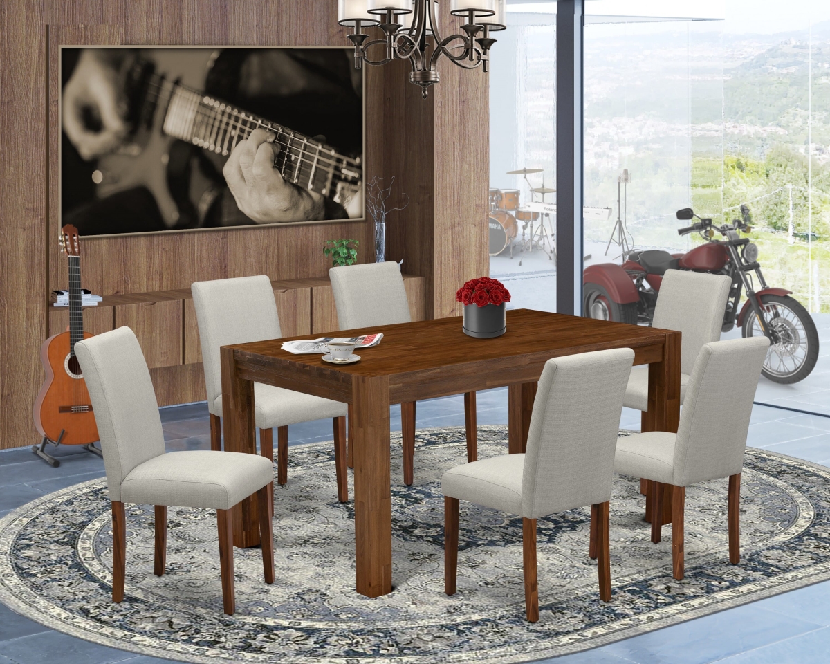 CNAB7-N8-05 Modern Dining Set, Natural Walnut - 6 Parson Dining Chairs & Modern Kitchen Table - 7 Piece
