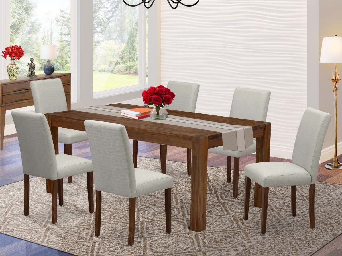 LMAB7-N8-05 Kitchen Table Set, Walnut - 6 Upholstered Dining Chairs & Dining Table - 7 Piece