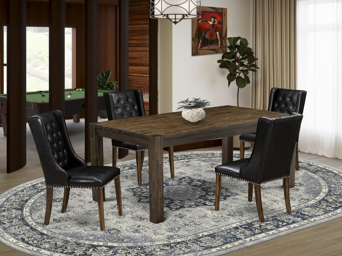 LMFO5-77-49 Modern Dining Set with 1 Dining Table & 4 Black Dining Chairs, Jacobean - Distressed Jacobean Finish - 5 Piece