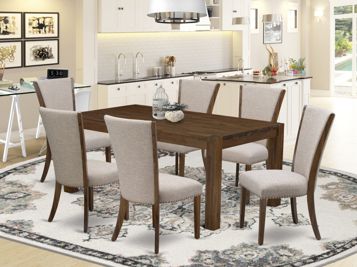 LMVE7-N8-04 Kitchen Dining Set, Walnut - 6 Padded Parson Chair & Modern Kitchen Table - 7 Piece