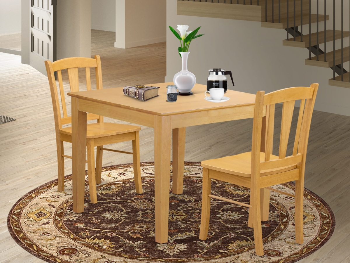 OXDL3-OAK-W Kitchen Dining Set, Oak - 2 Kitchen Chairs & Modern Dining Room Table - 3 Piece