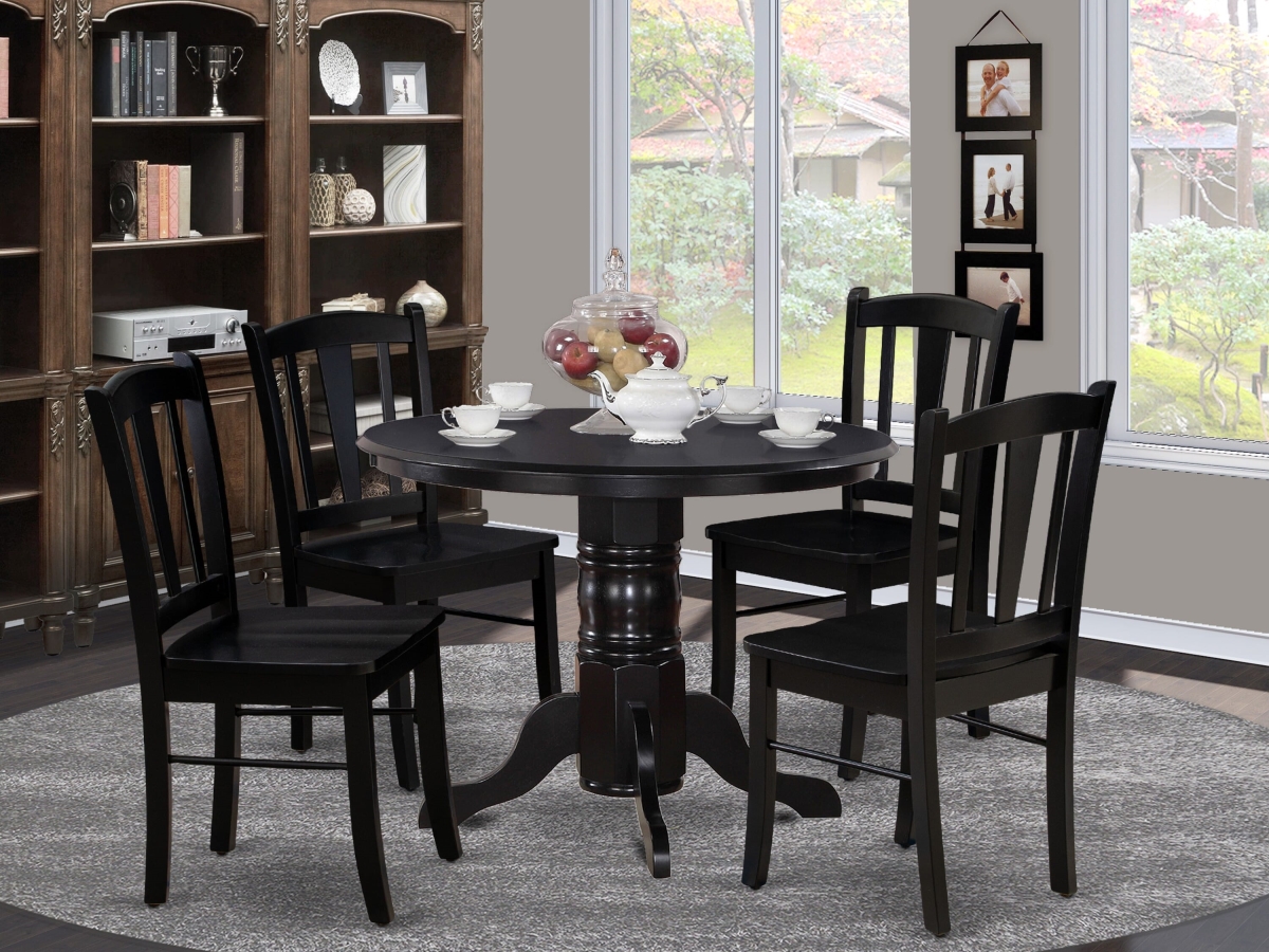 SHDL5-BLK-W Kitchen Dining Room Set, Black - 4 Dining Room Chairs & 1 Wood Dining Table - 5 Piece