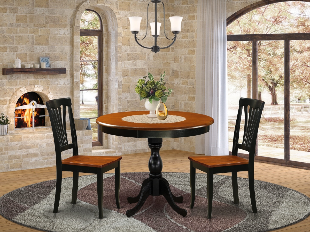 AMAV3-BCH-W Table Set Contains A Kitchen Table & 2 Mid Century Modern Dining Chairs with Slatted Back, Black & Cherry - 3 Piece