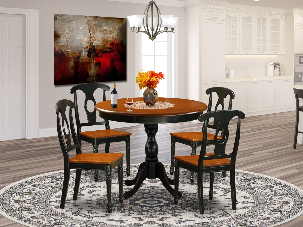 AMKE5-BCH-W Dining Room Set with Dining Table & 4 Kitchen Chairs with Napoleon Back, Black & Cherry - 5 Piece