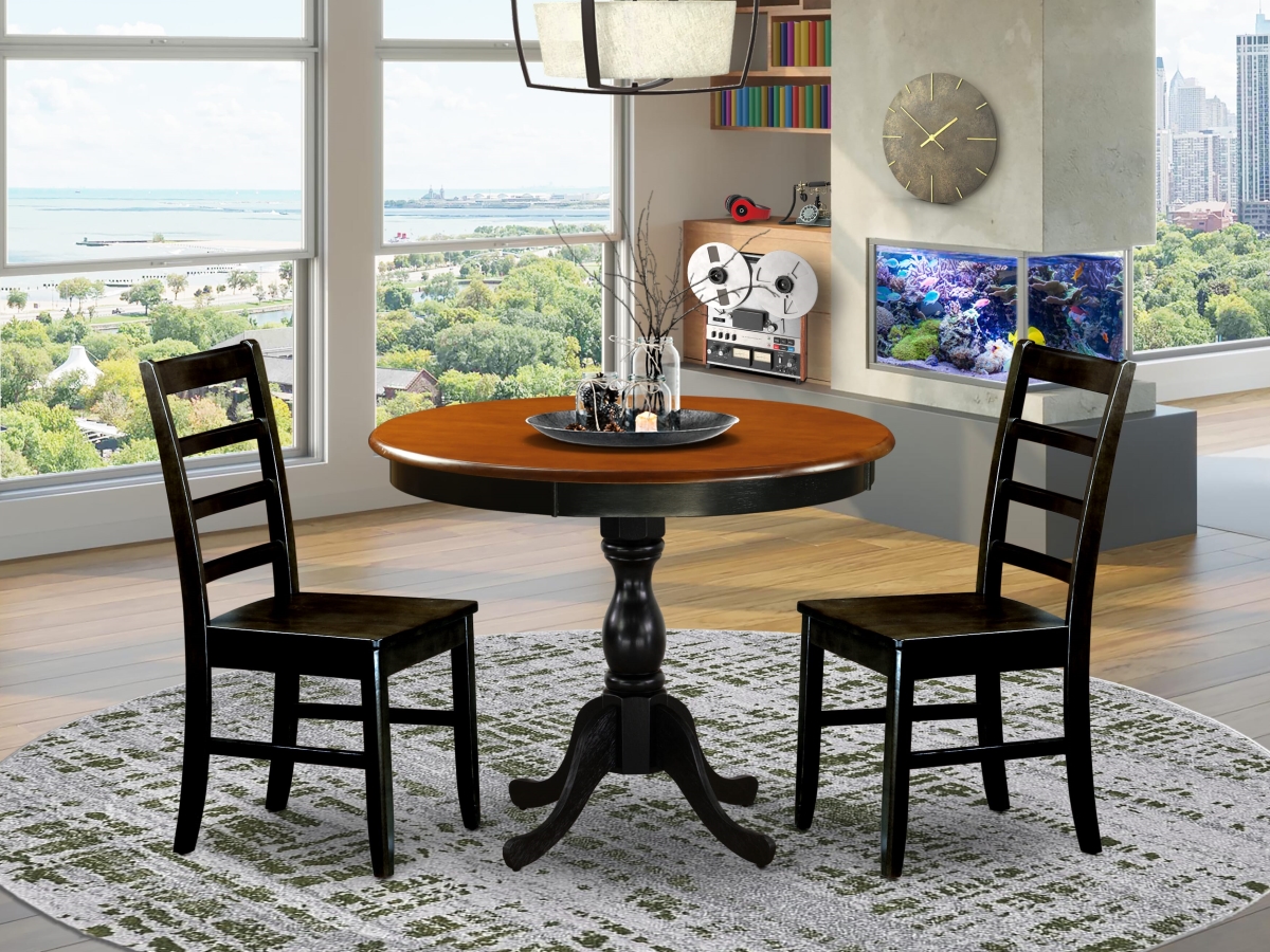 AMPF3-BCH-W Mid Century Modern Dining Set Include A Wooden Table & 2 Modern Dining Chairs with Ladder Back, Black & Cherry - 3 Piece