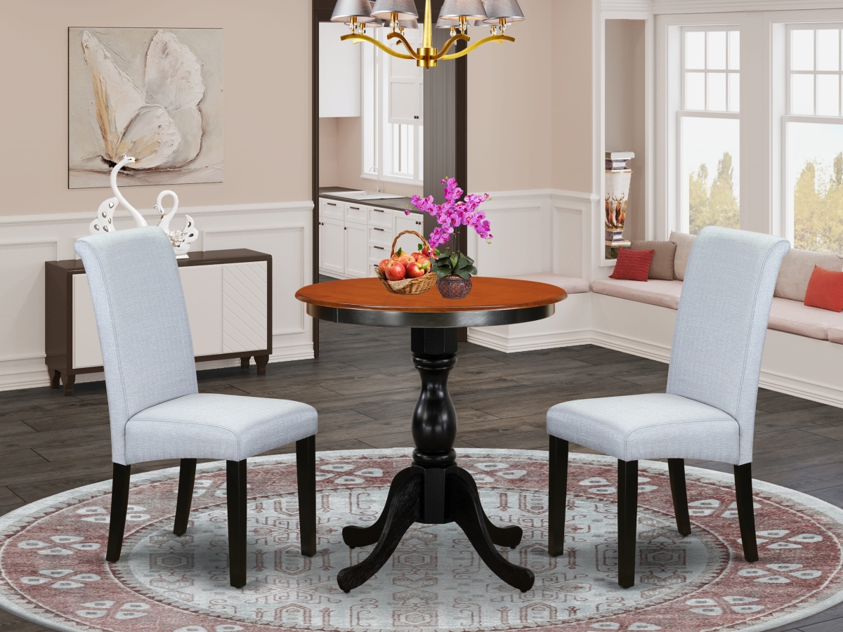 ESBA3-BCH-05 Dinner Table Set Include A Dining Table & 2 Padded Parson Chairs with Stylish High Back, Black & Cherry - 3 Piece