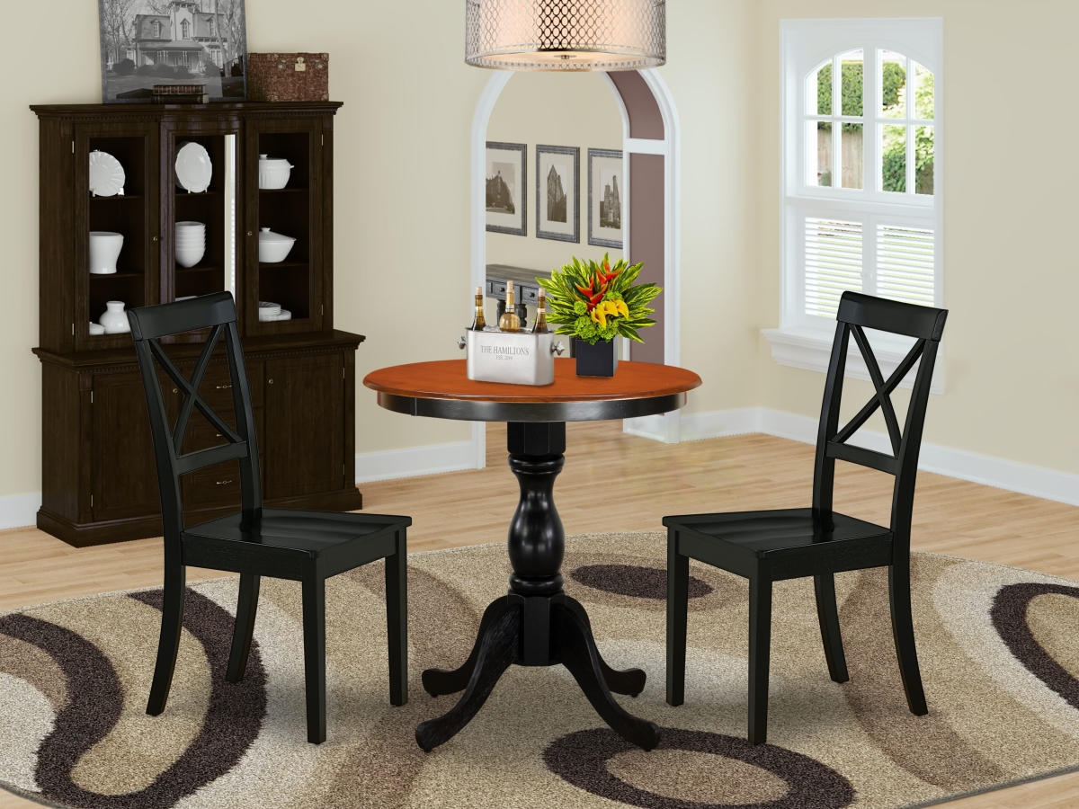 ESBO3-BCH-W Modern Dining Set Contains A Wooden Dining Table & 2 Mid Century Dining Chairs with X Back, Black & Cherry - 3 Piece