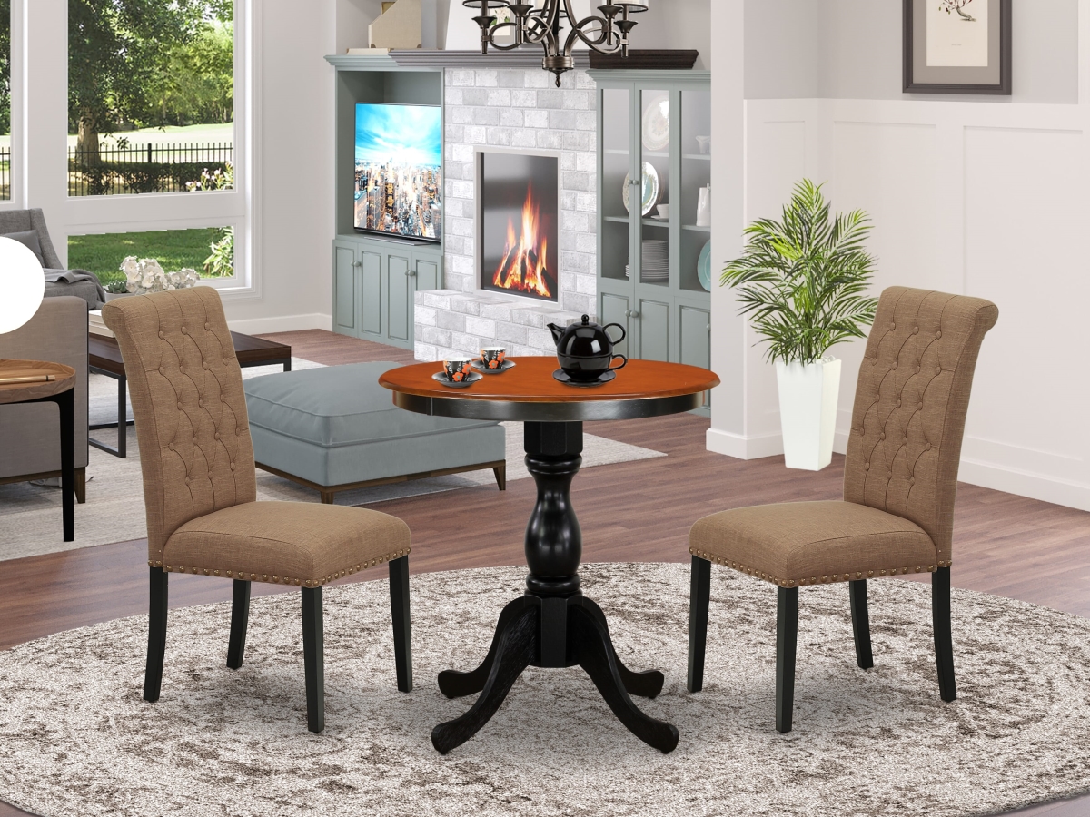 ESBR3-BCH-17 Mid Century Dining Set Include A Mid Century Dining Table & 2 Padded Chairs with Button Tufted Back, Black & Cherry - 3 Piece