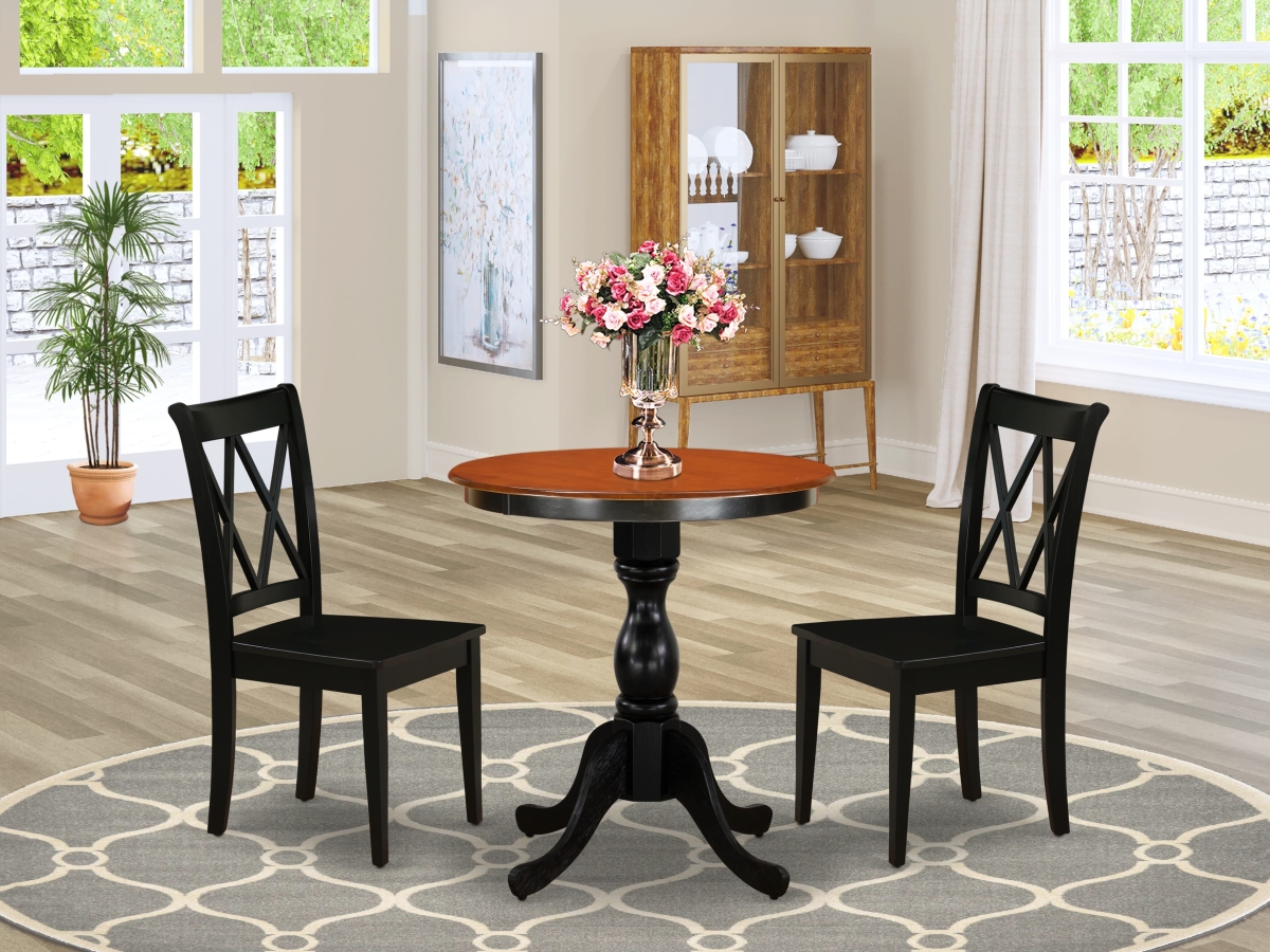 ESCL3-BCH-W Dining Set with Modern Kitchen Table & 2 Wood Dining Chairs with Double X Back, Black & Cherry. - 3 Piece
