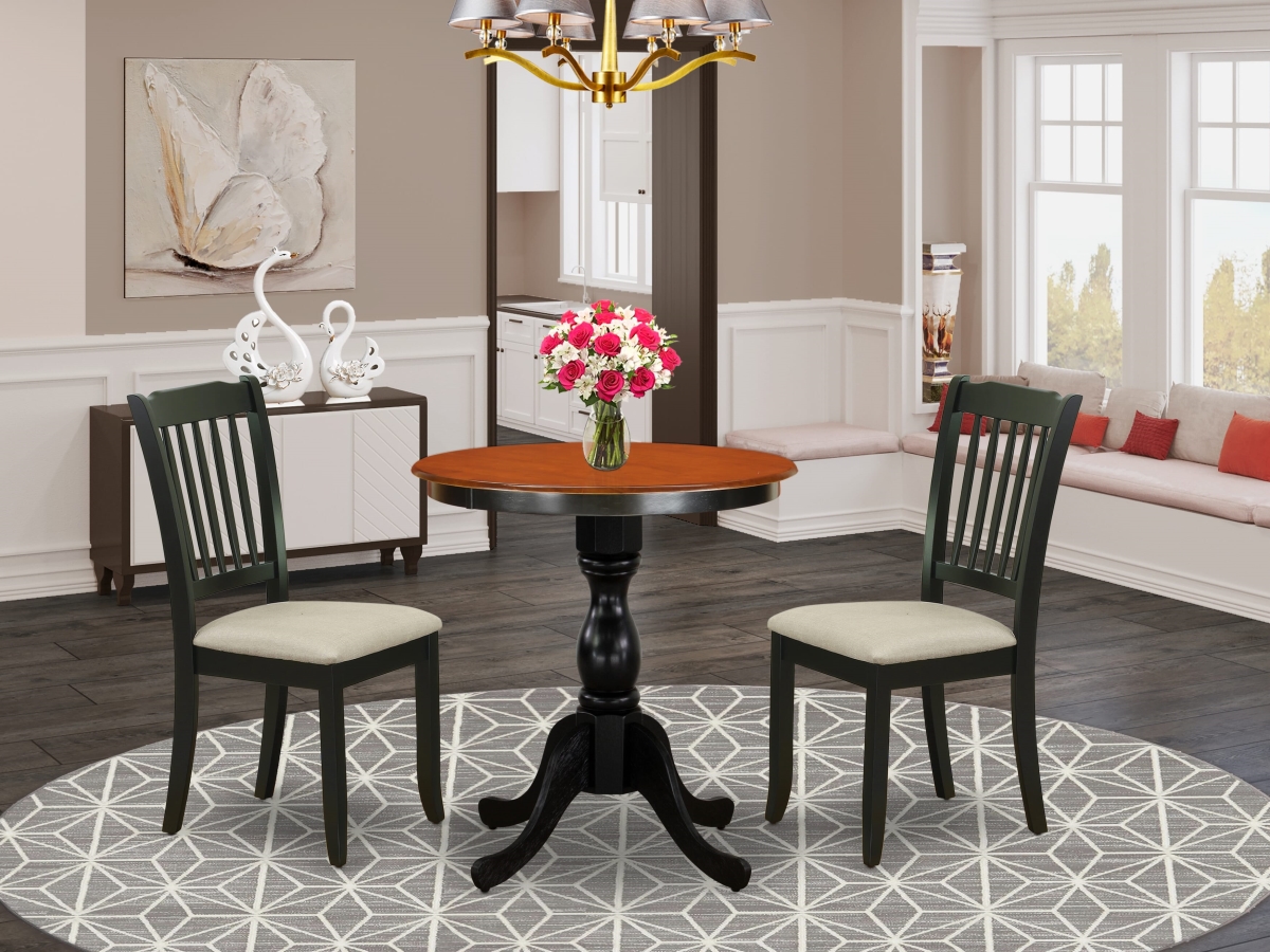 ESDA3-BCH-C Dining Room Table Set Include A Wood Table & 2 Kitchen Chairs with Ladder Back, Black & Cherry - 3 Piece