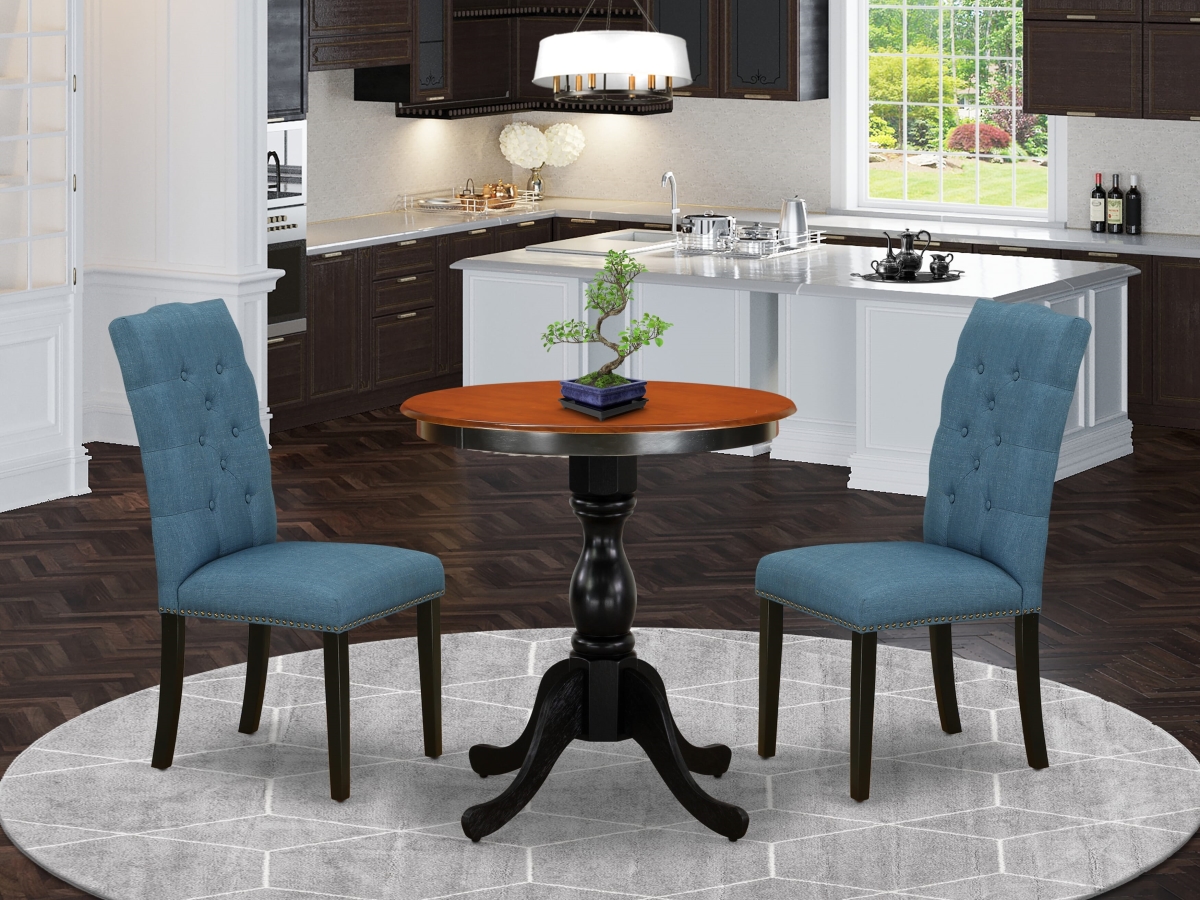 ESEL3-BCH-21 Dining Room Set Include A Dinning Table & 2 Modern Chairs with Button Tufted Back, Black & Cherry - 3 Piece