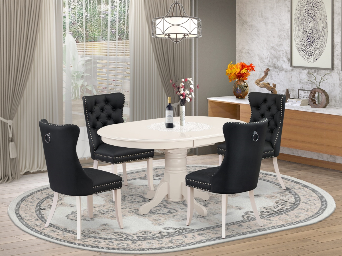 AVDA5-LWH-12 Dining Set with An Oval Dining Table with Removable Leaf & 4 Upholstered Chairs, Linen White - 5 Piece
