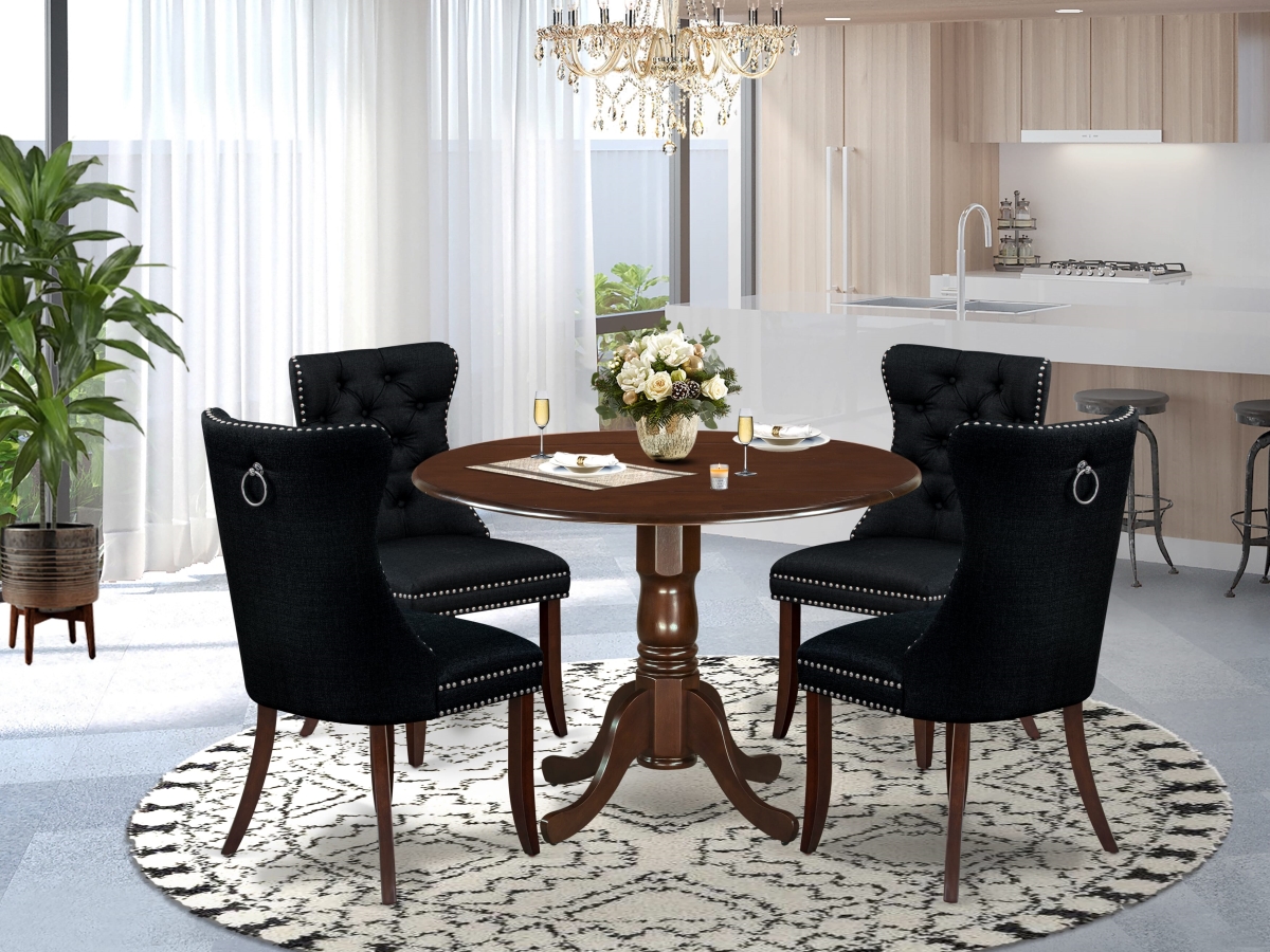 DLDA5-MAH-24 Dining Room Set Contains A Round Kitchen Table with Dropleaf & 4 Padded Chairs, Mahogany - 5 Piece