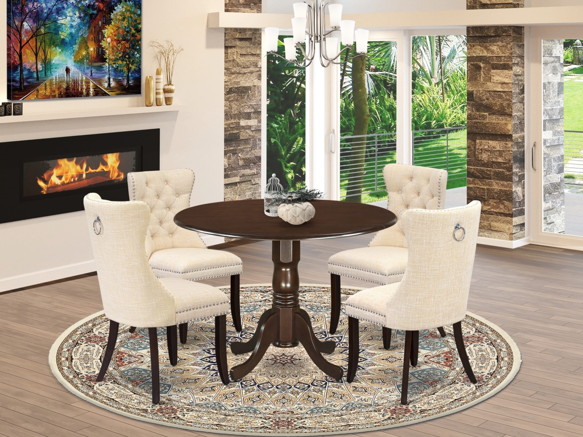 DLDA5-MAH-32 Kitchen Table Set Contains A Round Dining Table with Dropleaf & 4 Upholstered Chairs, Mahogany - 5 Piece