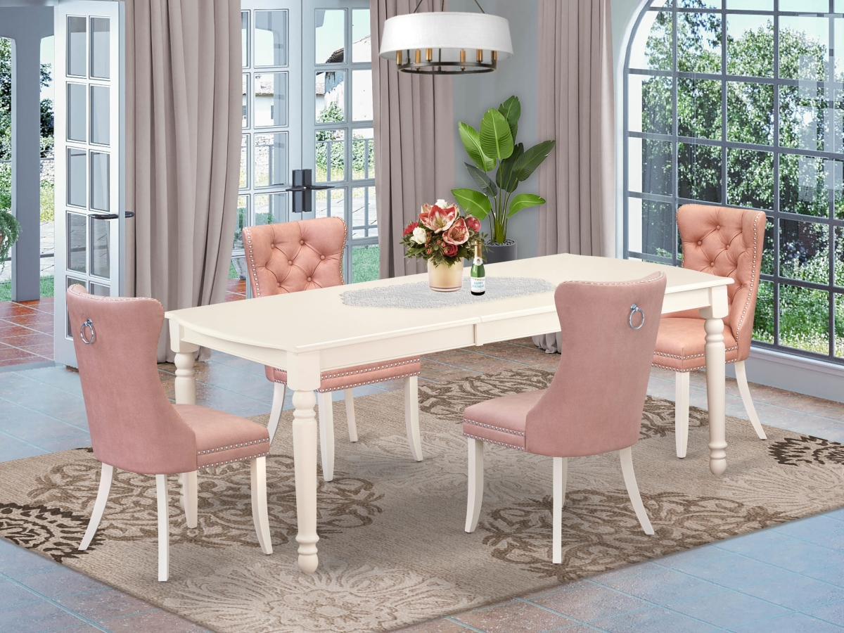 DODA5-LWH-23 Dinette Set Contains A Rectangle Dining Table with Removable Leaf & 4 Upholstered Chairs, Linen White - 5 Piece