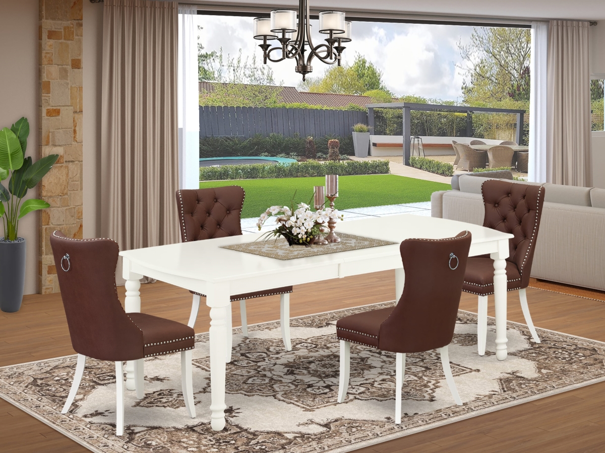 DODA5-LWH-26 Dining Set, Linen White - A Rectangle Kitchen Table with Removable Leaf & 4 Upholstered Chairs - 5 Piece