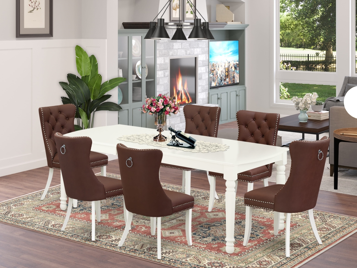 DODA7-LWH-26 Dining Room Set Contains A Rectangle Dining Table with Removable Leaf & 6 Chairs, Linen White - 7 Piece
