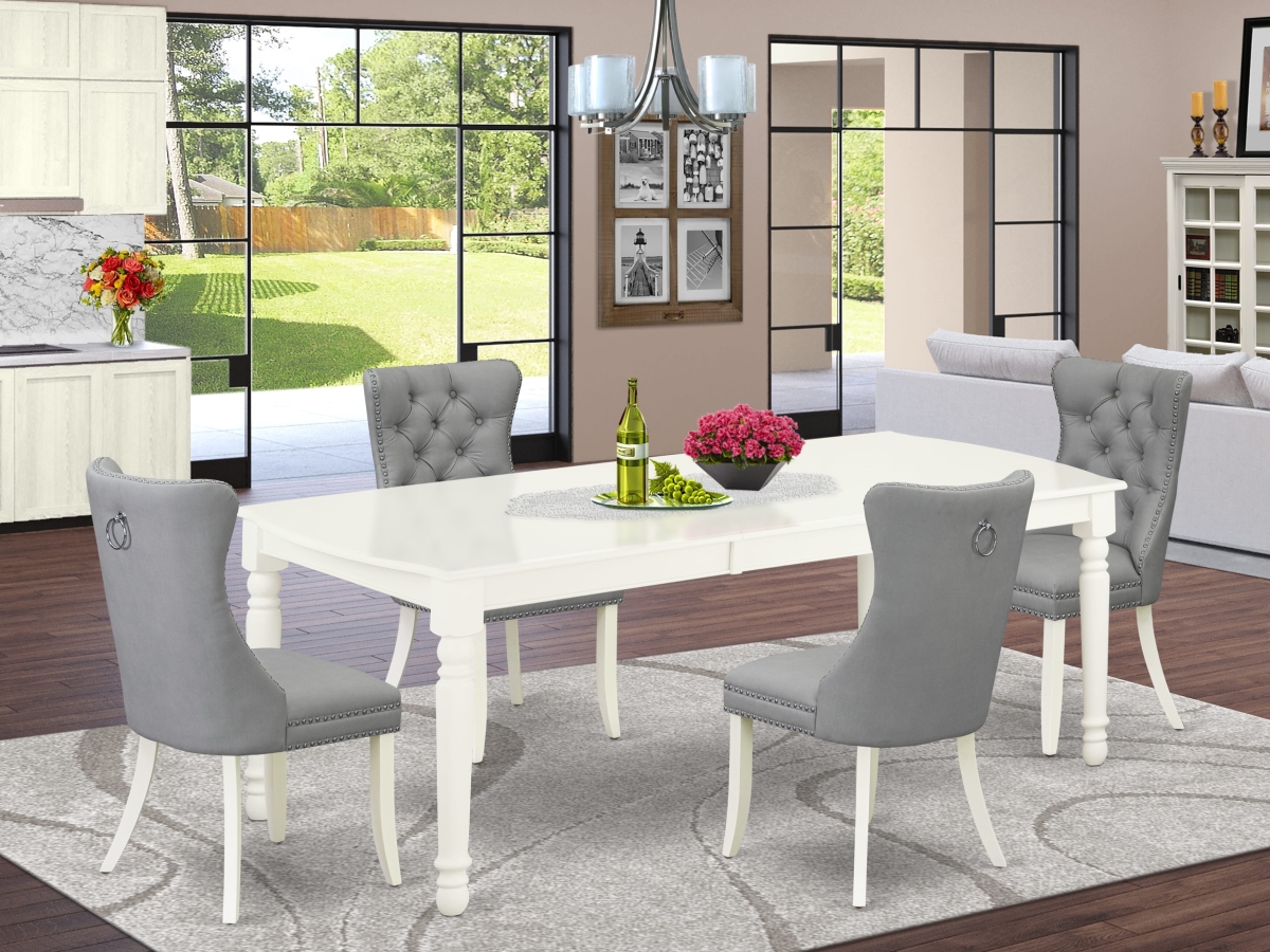 DODA5-LWH-27 Dining Room Set Contains A Rectangle Kitchen Table with Removable Leaf & 4 Chairs, Linen White - 5 Piece