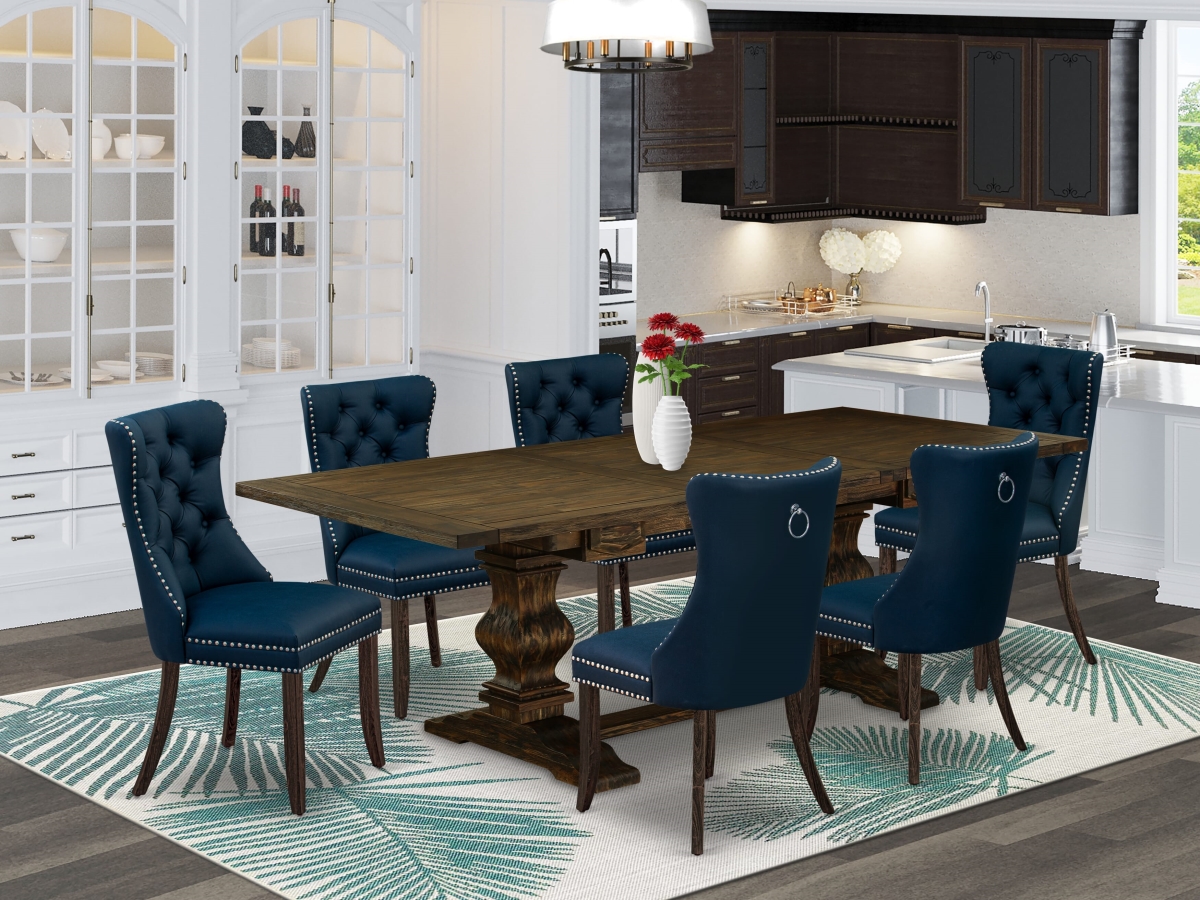 LADA7-07-T29 Kitchen Set Contains A Rectangle Dining Table with Removable Leaf & 6 Upholstered Chairs, Jacobean - 7 Piece