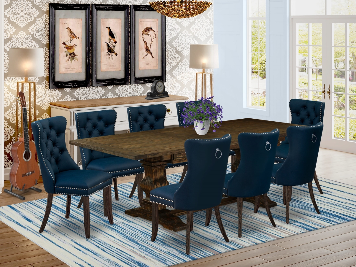LADA9-07-T29 Dining Set with A Rectangle Kitchen Table with Removable Leaf & 8 Upholstered Chairs, Jacobean - 9 Piece