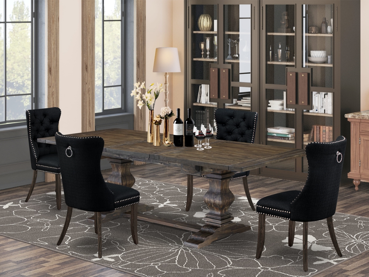 LADA5-07-T24 Dining Set with A Rectangle Wooden Table with Removable Leaf & 4 Upholstered Chairs, Jacobean - 5 Piece