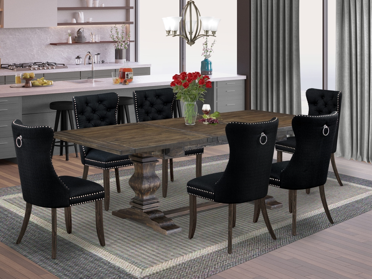 LADA7-07-T24 Dining Set, Jacobean - A Rectangle Kitchen Table with Removable Leaf & 6 Chairs - 7 Piece