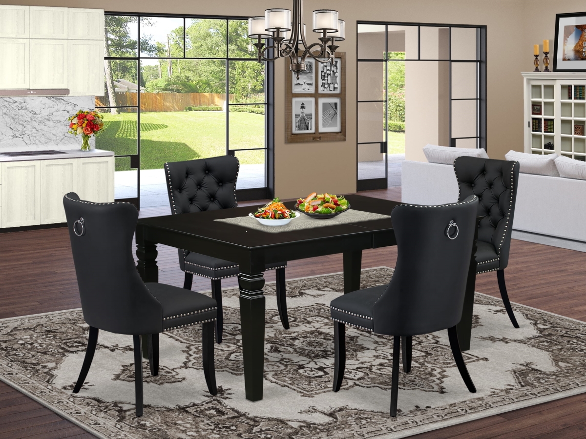 LGDA5-BLK-12 A Rectangle Wooden Table with Removable Leaf & 4 Parson Chairs Dining Set, Black - 5 Piece