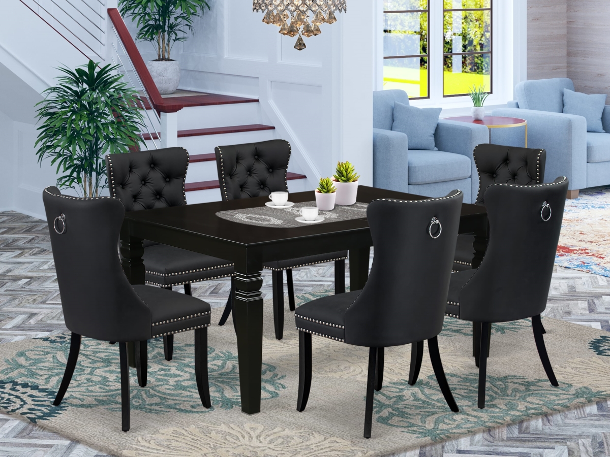 LGDA7-BLK-12 Dinette Set Contains A Rectangle Kitchen Table with Removable Leaf & 6 Parson Chairs, Black - 7 Piece