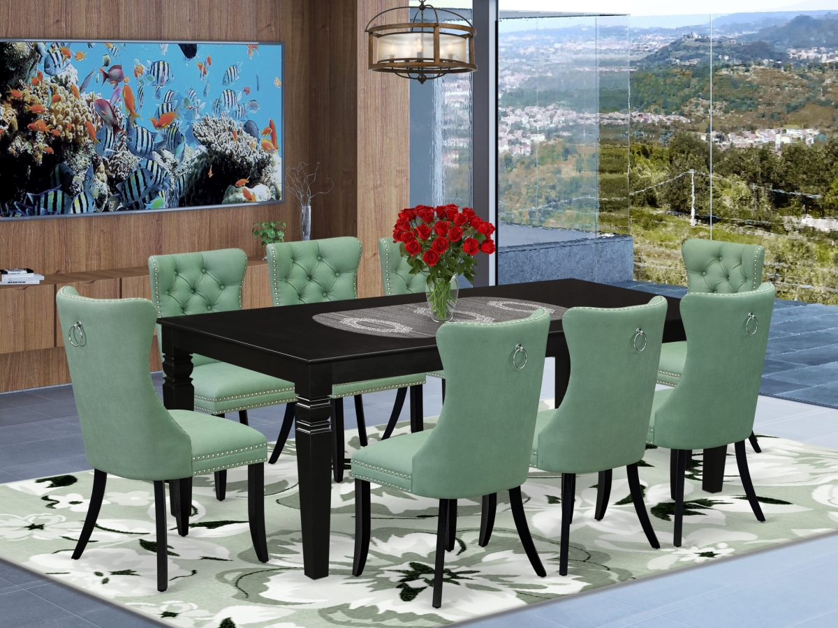 LGDA9-BLK-22 Dining Set, Black - A Rectangle Kitchen Table with Removable Leaf & 8 Parson Chairs - 9 Piece