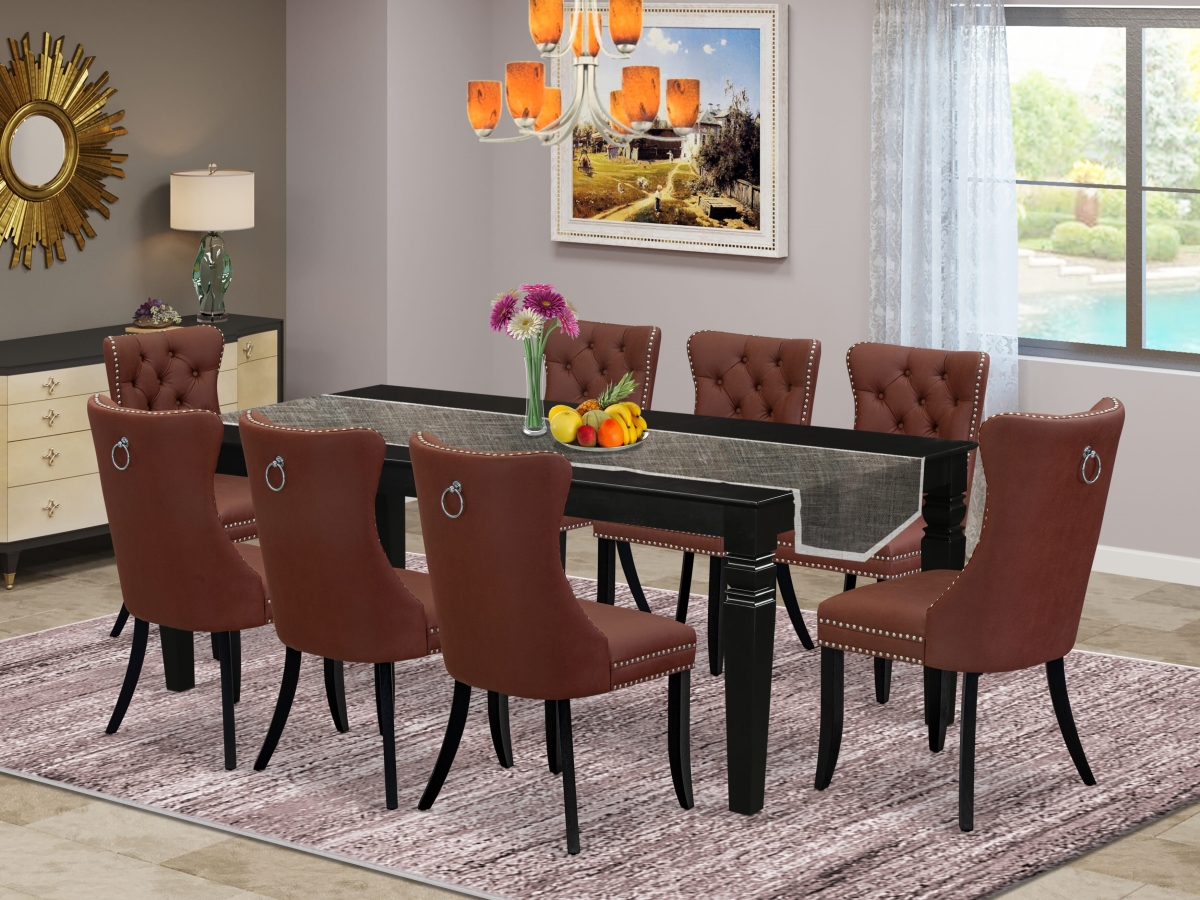 LGDA9-BLK-26 A Rectangle Dining Table with Removable Leaf & 8 Upholstered Chairs Kitchen Set, Black - 9 Piece