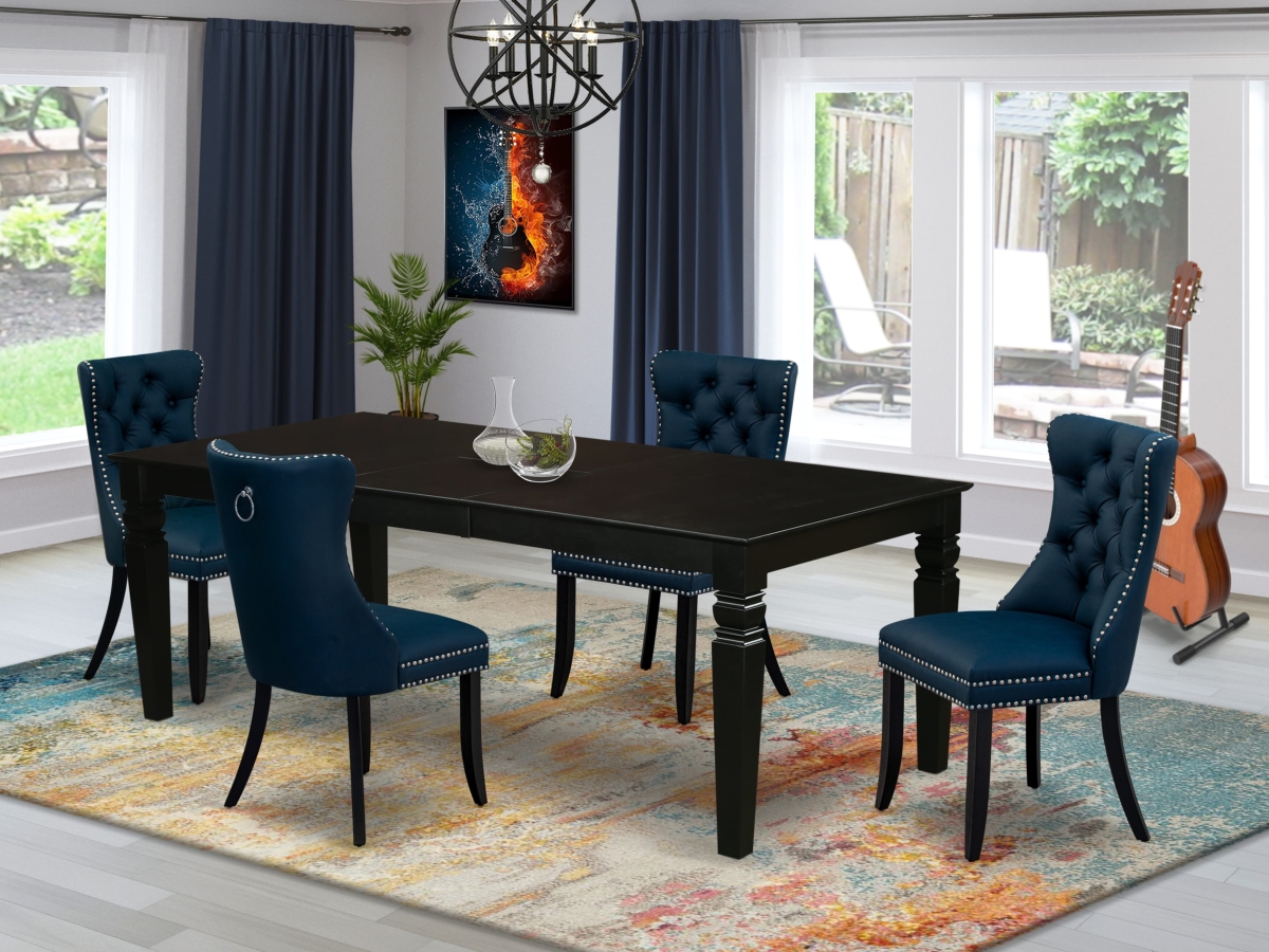 LGDA5-BLK-29 Dining Set, Black - A Rectangle Wooden Table with Removable Leaf & 4 Upholstered Chairs - 5 Piece