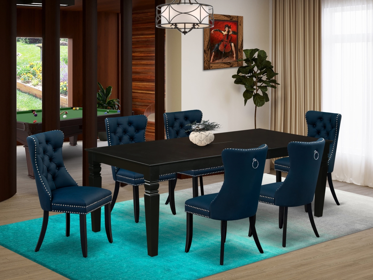 LGDA7-BLK-29 Dining Set with A Rectangle Kitchen Table with Removable Leaf & 6 Upholstered Chairs, Black - 7 Piece