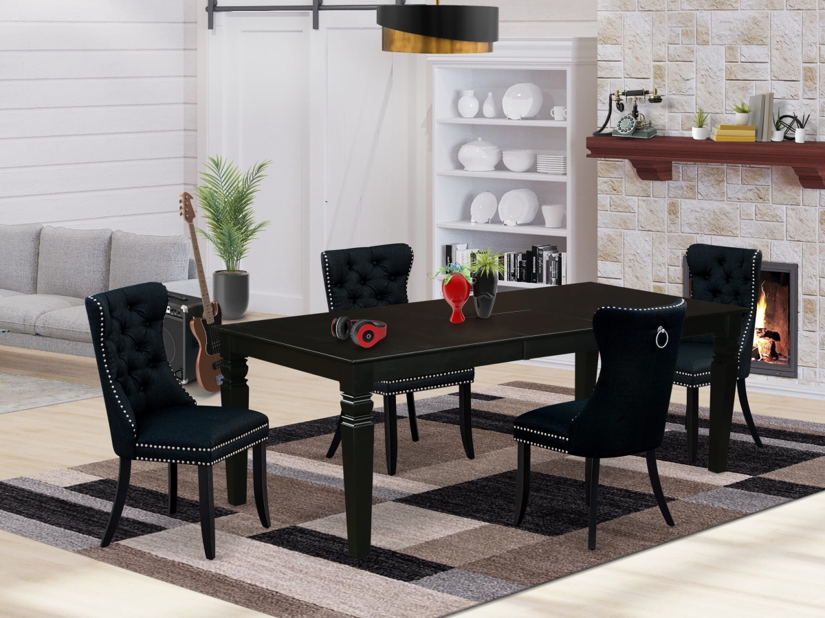 LGDA5-BLK-24 Kitchen Table Set Contains A Rectangle Dining Table with Removable Leaf & 4 Upholstered Chairs, Black - 6 Piece