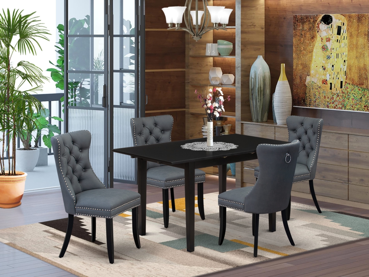 NFDA5-BLK-13 Kitchen Set with A Rectangle Dining Table with Removable Leaf & 4 Upholstered Chairs, Black - 5 Piece