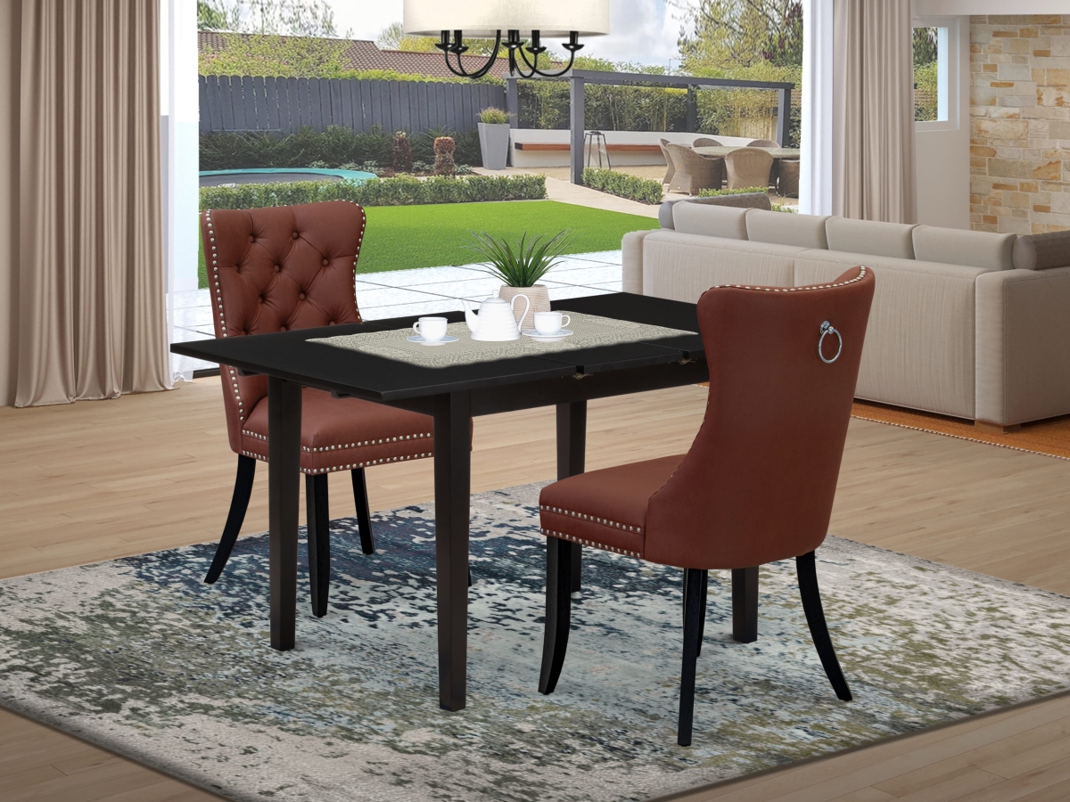 NFDA3-BLK-26 Dining Set, Black - A Rectangle Kitchen Table with Removable Leaf & 2 Upholstered Chairs - 3 Piece