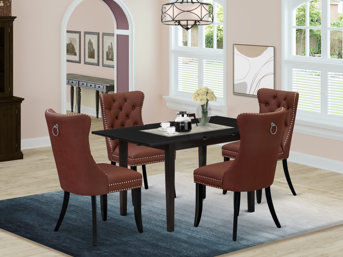NFDA5-BLK-26 Dining Set, Black - A Rectangle Wooden Table with Removable Leaf & 4 Parson Chairs - 5 Piece