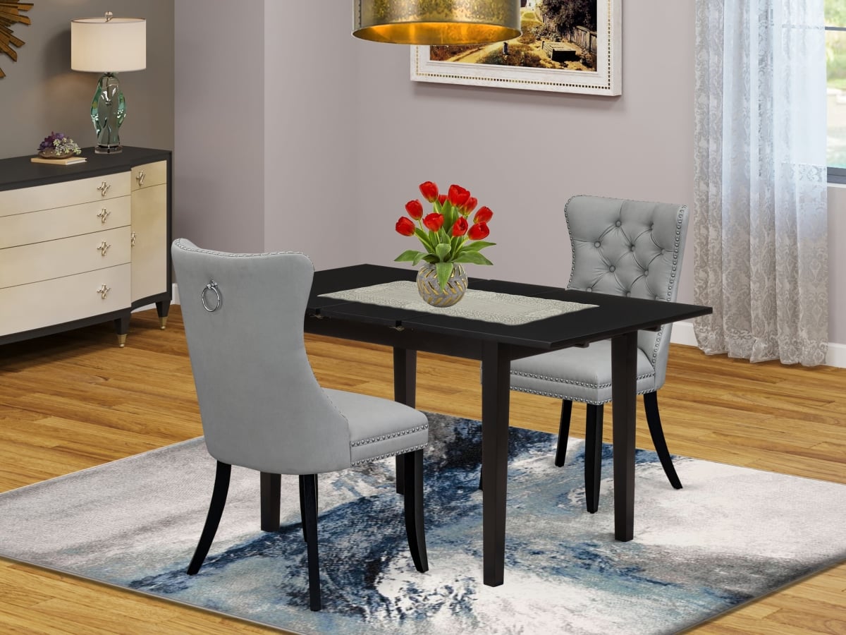 NFDA3-BLK-27 Dinette Set, Black - A Rectangle Kitchen Table with Removable Leaf & 2 Parson Chairs - 3 Piece
