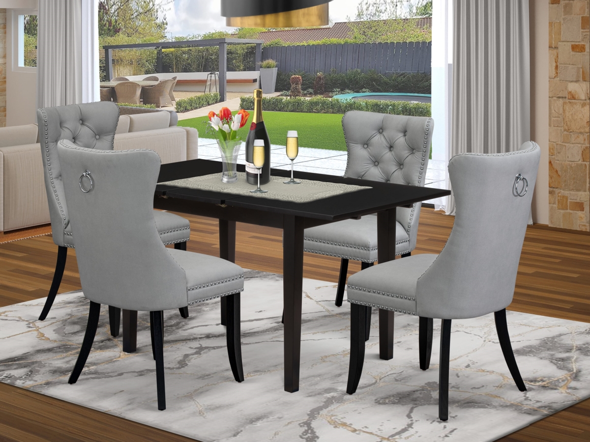 NFDA5-BLK-27 Kitchen Table Set, Black - A Rectangle Dining Table with Removable Leaf & 4 Parson Chairs - 5 Piece