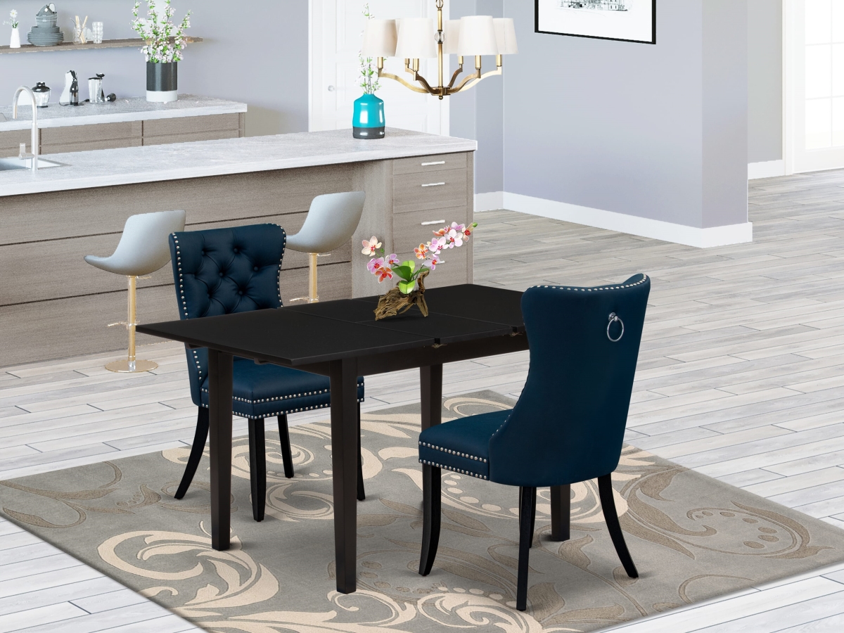 NFDA3-BLK-29 A Rectangle Dining Table - Removable Leaf & 2 Upholstered Chairs Kitchen Table Set, Black - 3 Piece