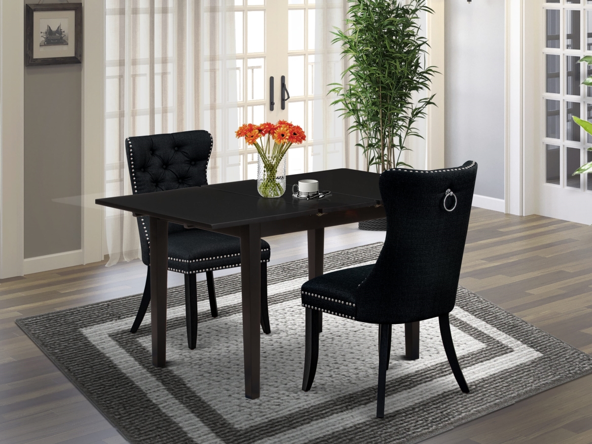 NFDA3-BLK-24 Kitchen Table Set, Black - A Rectangle Dining Table with Removable Leaf & 2 Upholstered Chairs - 3 Piece