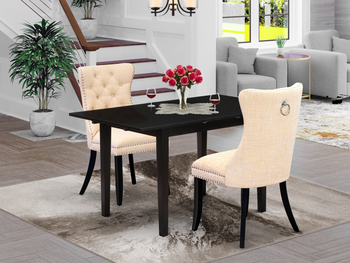 NFDA3-BLK-32 Dining Set, Black - A Rectangle Kitchen Table with Removable Leaf & 2 Padded Chairs - 3 Piece